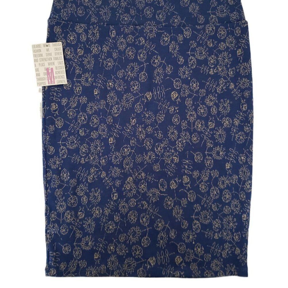 New LuLaRoe Blue and Gray Floral Patterned Stretchy Midi Skirt - Picture 2 of 3